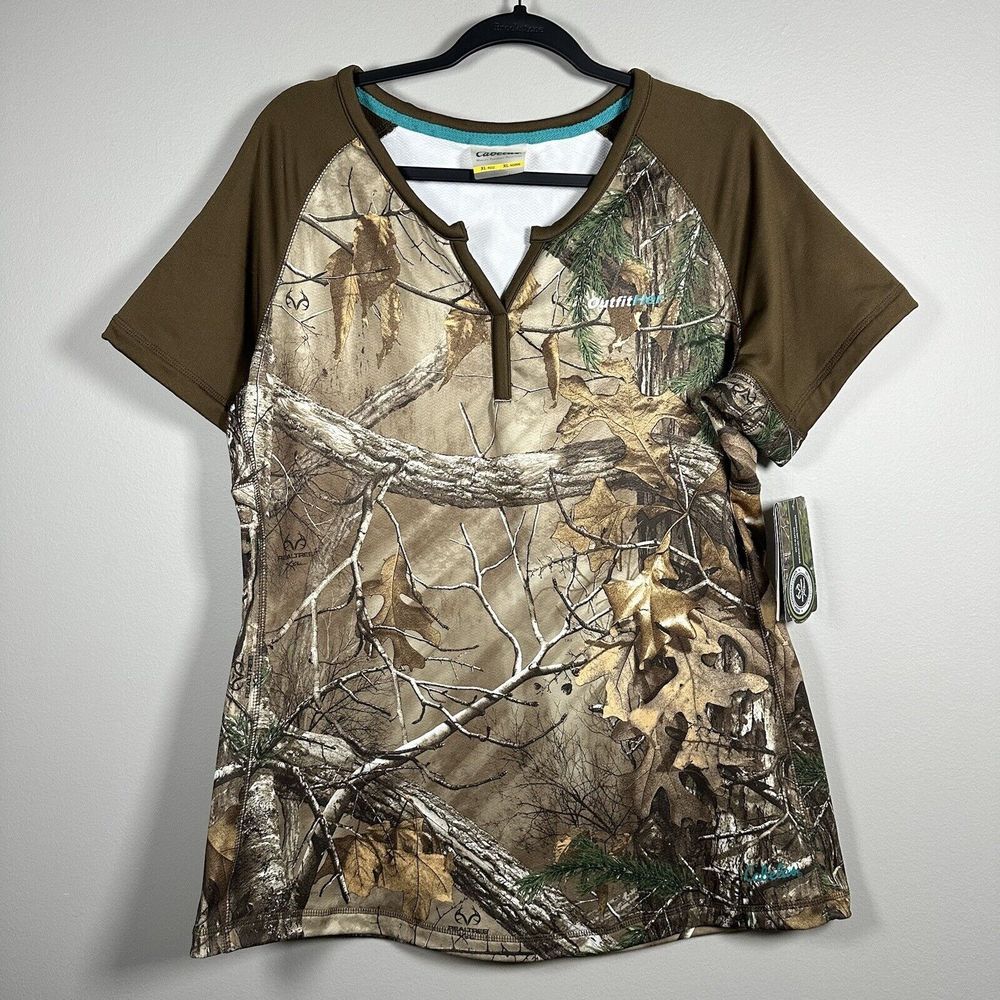 NWT Cabela's XLarge Brown Camo Outfit Her RealTree‎ Xtra Short Sleeve Top
